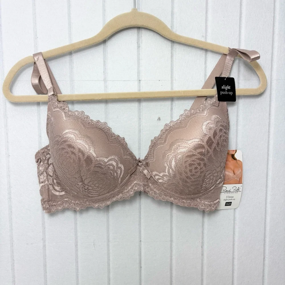 Rene Rofe‎ Lace Slight Push-Up Bra Tan Size 36D